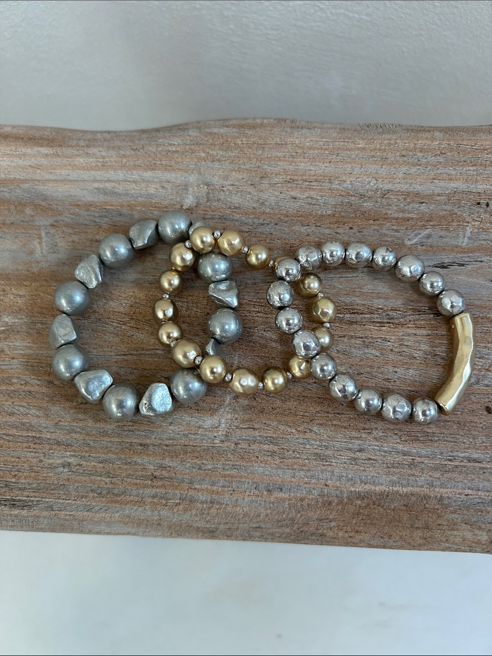 Silver & Gold Beaded Stretch Bracelet Trio